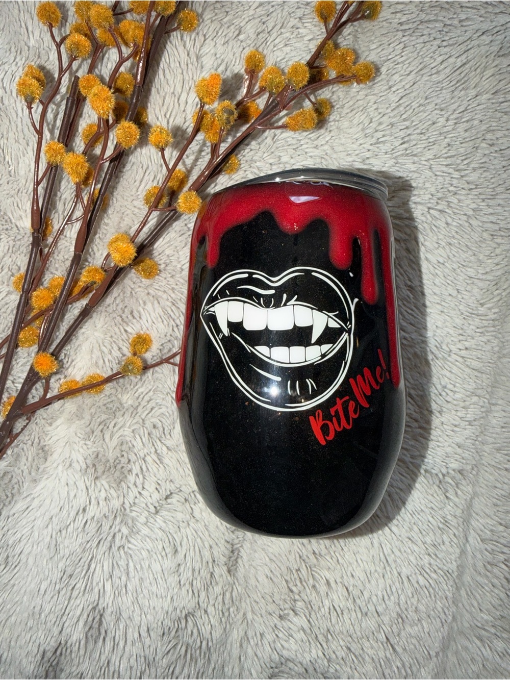 Black & Red 'Bite Me' Stainless Steel Wine Tumbler